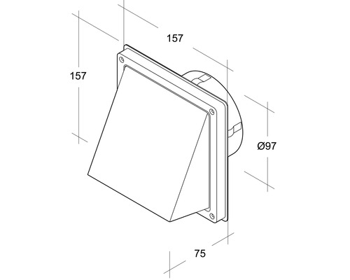 Technische Zeichnung einer Mauerdurchführung mit Maßen 157, 97 und 75 Millimeter.