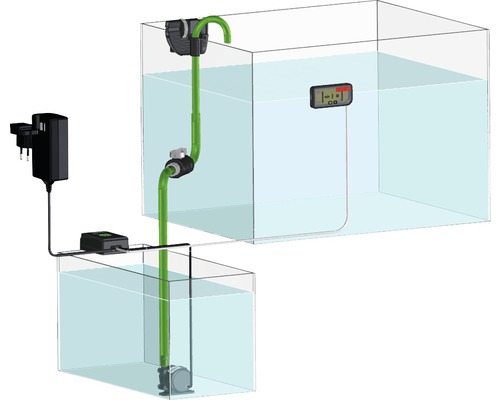 Aquarium mit Filteranlage und Temperaturanzeige