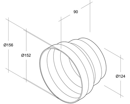 Technische Zeichnung eines flexiblen Rohrs mit Maßangaben