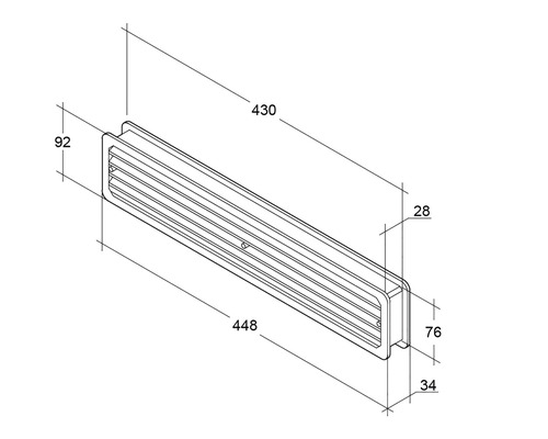 Zeichnung eines Lüftungsgitters mit den Maßen 430 mm Breite und 92 mm Höhe