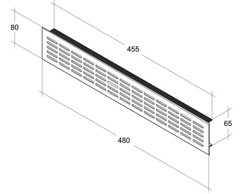 Abbildung eines Lüftungsgitters mit den Maßen 455 x 80 x 65 mm.