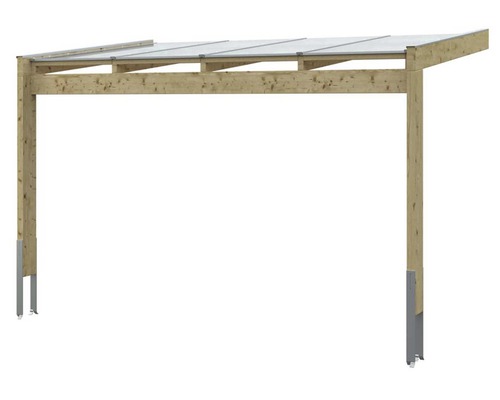 Holzcarport mit Stahlfüßen und Dachelementen