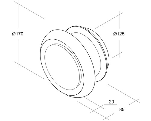 Technische Zeichnung eines Wandspots mit den Maßen Durchmesser 170 Millimeter, Durchmesser 125 Millimeter, 20 Millimeter und 85 Millimeter
