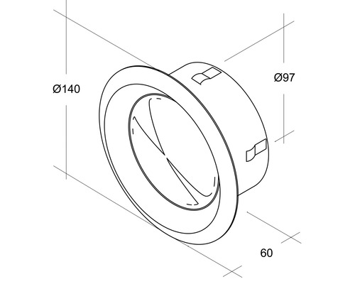 Technische Zeichnung eines Tellerventils mit den Maßen Durchmesser 140 mm, Durchmesser 97 mm und 60 mm