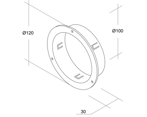 Technische Zeichnung eines runden Verbindungselements mit den Maßen 120 mm, 100 mm und 30 mm.