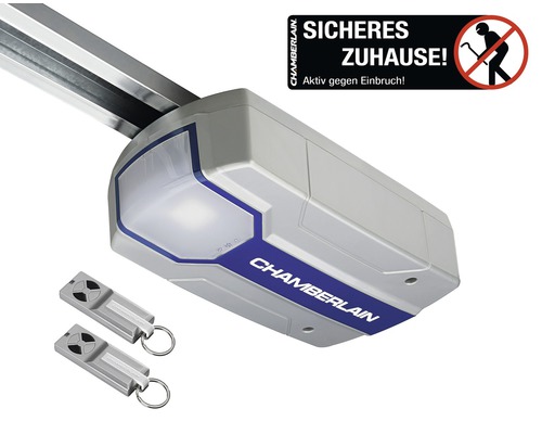 Chamberlain Garagentorantrieb mit zwei Handsendern und Sicherheitssiegel