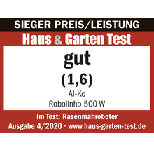 Haus und Garten Test Siegel für Al-Ko Robolinho 500 W Rasenmähroboter mit der Bewertung gut (1,6)