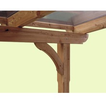 Detailansicht eines Holzpavillons mit Holzbalken und Stützstreben