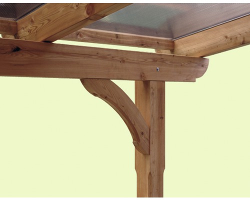 Detailansicht eines Holzpavillons mit Holzbalken und Stützstreben