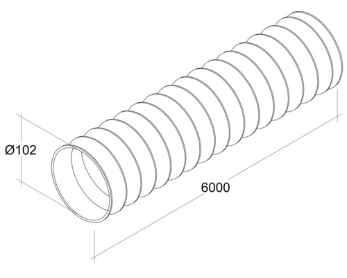 Flexibler Lüftungsschlauch mit 102 mm Durchmesser und 6000 mm Länge.