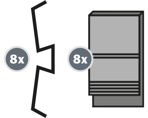 Abbildung von acht Dichtungsbändern und acht Eckverbindern