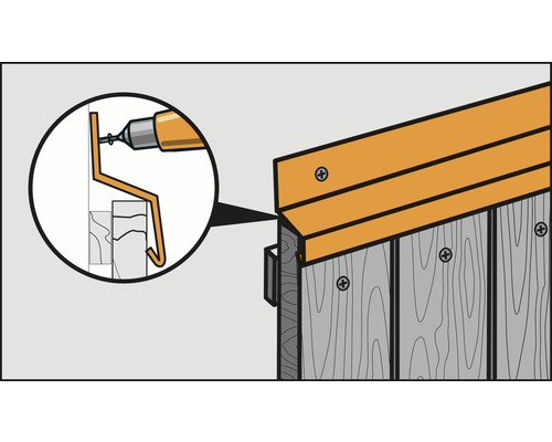 Illustration der Montage einer Dachrinne mit Schrauben