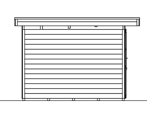 Zeichnung eines Gartenhauses mit Holzwand