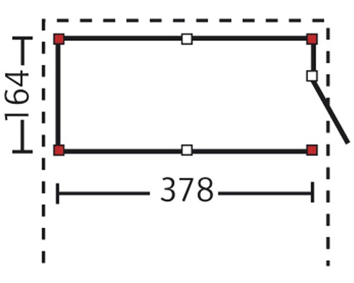Skizze eines rechteckigen Objekts mit den Maßen 164 mal 378