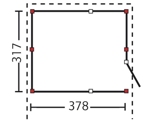 Grundriss einer Gerätehütte mit den Maßen 317 x 378