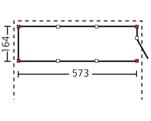 Technische Zeichnung mit Maßangaben: Länge 573 mm, Breite 164 mm