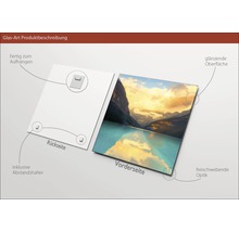 Glasbild mit Landschaftsmotiv, inklusive Halterung zur einfachen Aufhängung