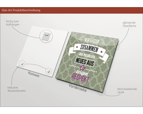 Glasbild mit Aufhängung und Abstandshalter inklusive