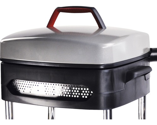 Detailansicht eines Elektrogrills mit Deckel und Griff