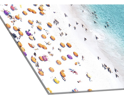 Acrylglasbild mit Strandmotiv, Sonnenschirmen und Badegästen