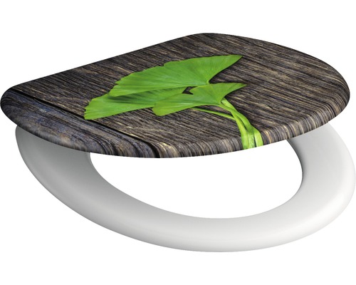 Toilettendeckel mit Holzoptik und Blattmotiv
