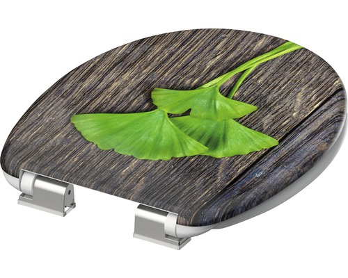 Toilettendeckel mit Holzstruktur und Ginkgo Blättern