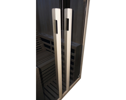 Saunatür mit Holzgriffen und Glaseinsatz