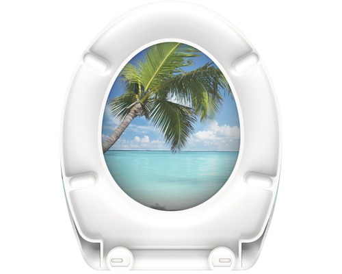 Toilettendeckel mit Strand- und Palmenmotiv