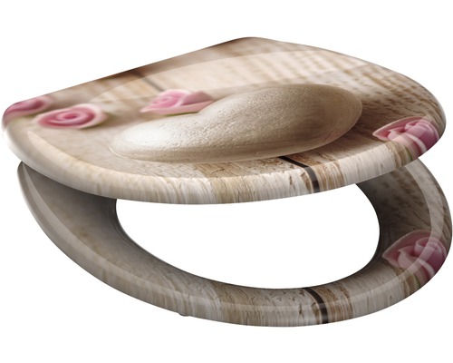 Toilettendeckel mit Holzoptik, Stein und Rosenmotiv