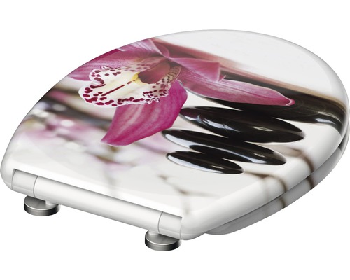 WC-Sitz mit Orchideen und Steinmotiv