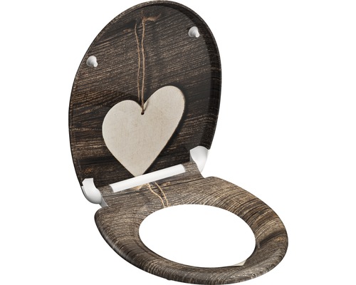 Toilettendeckel mit Holzstruktur und Herzanhänger