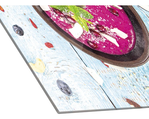 Spritzschutzplatte mit Suppenmotiv