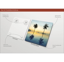 Glasbild mit Palmenmotiv, inklusive Abstandshalter zur Aufhängung
