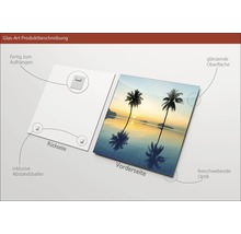 Glasbild mit Palmenmotiv, inklusive Aufhängung und Abstandshalter