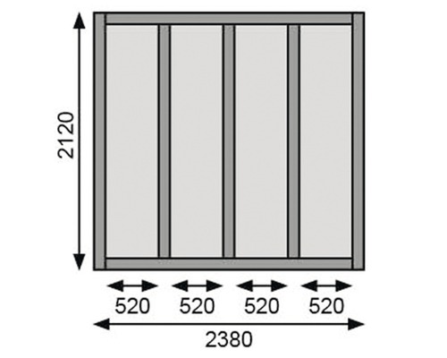 Illustration einer Holzwand mit den Maßen 2120 x 2380 mm