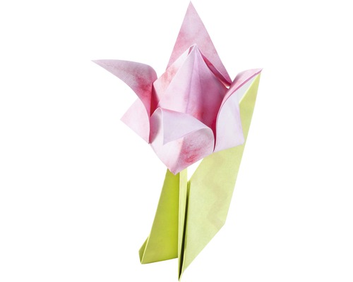Origami Blume mit Blüte und Stiel aus Papier