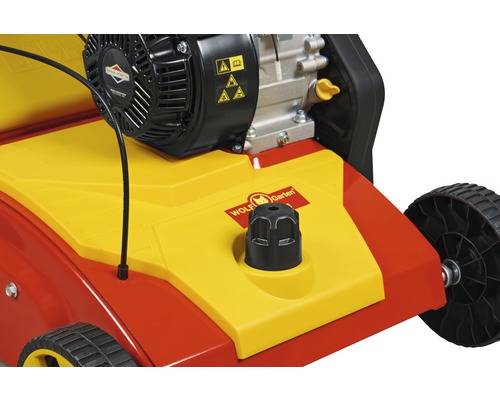 Detailansicht eines Wolf Garten Rasenmähers mit Briggs & Stratton Motor