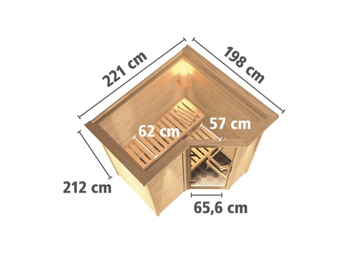 Abmessungen der Ecksauna Ansicht von oben