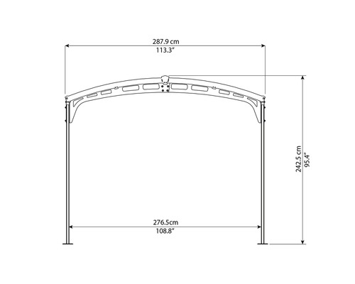 Technische Zeichnung eines Pavillons mit Maßangaben
