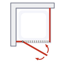 Schematische Darstellung einer Badewanne mit einer drehbaren Badewannenwand.