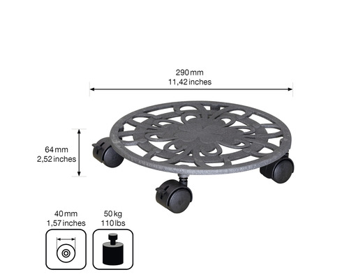 Pflanzenroller mit floralem Muster und Rollen, 290 mm Durchmesser