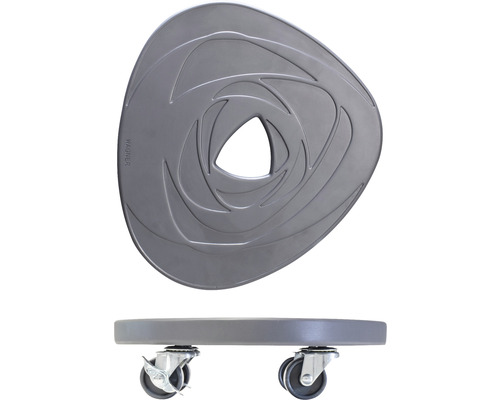 Pflanzenroller aus Kunststoff mit Rollen, Ansicht von oben und von der Seite