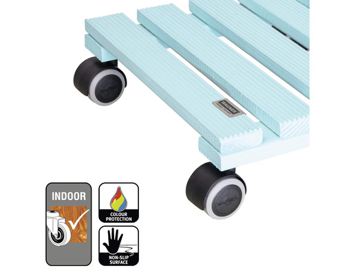 Blumenroller aus Holz mit Rollen für den Innenbereich