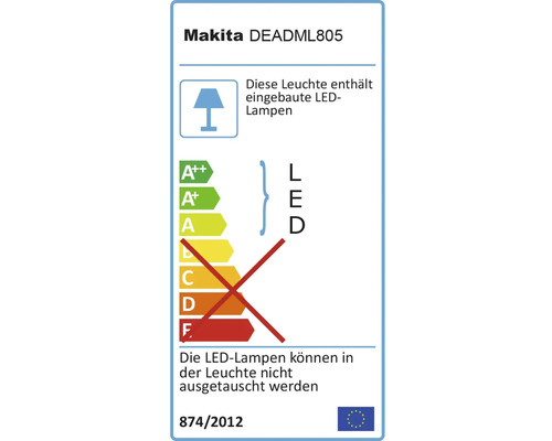 Makita DEADML805 Energielabel mit LED-Lampen Informationen
