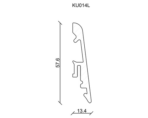 Abmessungen eines Profils mit einer Höhe von 57,6 und einer Breite von 13,4.