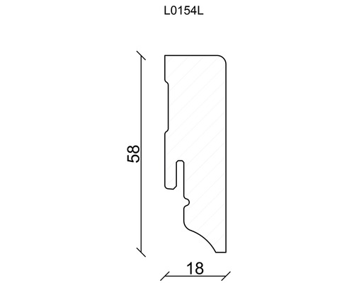 Profilzeichnung einer Zierleiste mit den Maßen 58 x 18 Millimeter