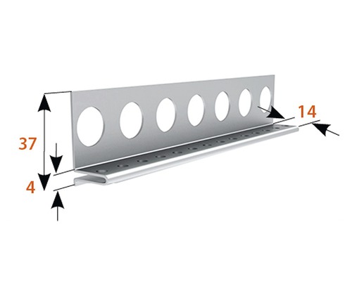 Abmessungen eines Putzprofils: 37 mm hoch, 14 mm tief und 4 mm breit