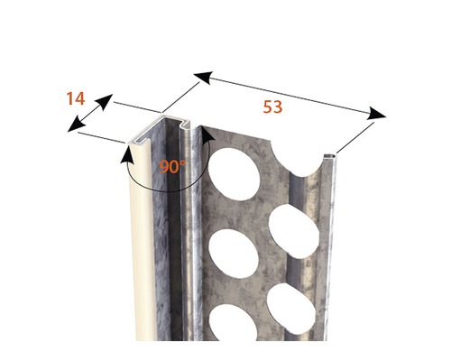 Putzprofil mit Maßen 14 und 53 Millimeter im 90 Grad Winkel.