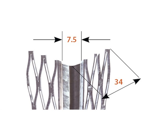 Abmessungen eines Metallrohrs mit einer Breite von 7,5 und einer Länge von 34.