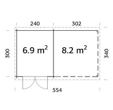 Gartenhaus Ella 6,9+8,2 m² inkl. Schleppdach mit Rückwand 542 x 300 cm natur-thumb-2 Gartenhaus Ella 6,9+8,2 m² inkl. Schleppdach mit Rückwand 542 x 300 cm natur-thumb-2
